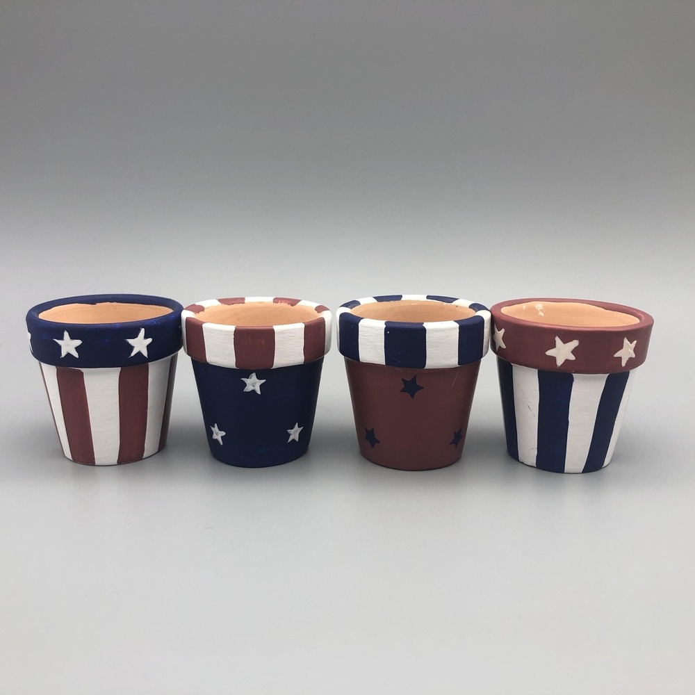 Americana Napkin Rings Set 4 Hand-Painted‎ Terra-Cotta Patriotic Stars Stripes
